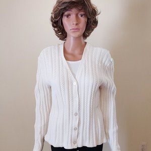 LIZSPORT BY LIZ  CLAIBORNE OFF-WHITE HEAVY THICK BUTTON UP SWEATER SIZE L NWOT
